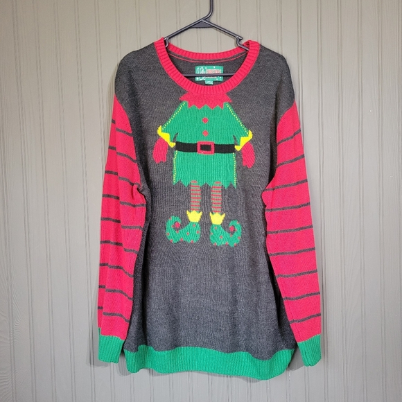 Ugly Christmas Sweater Other - Ugle Christmas Sweater Knit Long Sleeve Elf Graphic Holiday Gray Men's 2XL